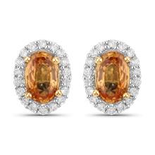 14KT Yellow Gold 1.66ctw Orange Sapphire and White Diamond Earrings