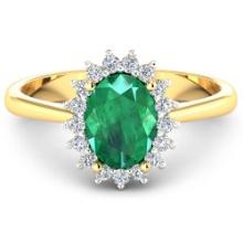 14KT Yellow Gold 1.53ct Zambian Emerald and Diamond Ring