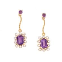 Plated 18KT Yellow Gold 1.79ctw Amethyst and Diamond Earrings