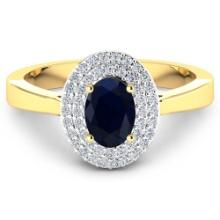 14KT Yellow Gold 0.90ct Blue Sapphire and Diamond Ring