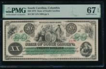 1872 $20 Columbia SC Obsolete PMG 67EPQ