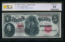 1907 $5 Legal Tender Note PCGS 64