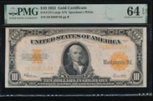 1922 $10 Gold Certificate PMG 64EPQ