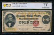 1922 $100 Gold Certificate PCGS 25