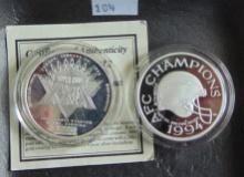 2 1 Troy  Oz. .999 Silver Rounds (football themed)