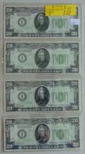 4 Consecutive 1934 $20 FRN Minneapolis, MN. UNC.