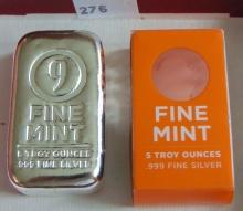 Fine Mint 5 Troy Oz. Silver Poured Bar .999