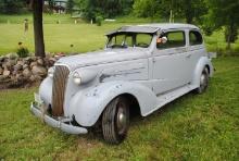 **T** 1937 Chevy Deluxe, 2-door, 6-cyl., shows 13,799 miles, this was Bill's daily driver, runs & dr