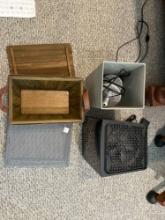 Wooden box, electric room heater, wgts