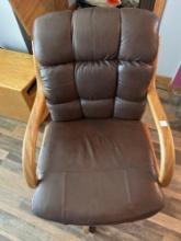 Leather office chair, wood frame, and adjustment