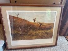 Autumn Encounter - Whitetails & Pheasants framed picture.Shipping