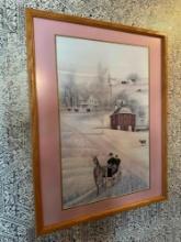 Painting of winter farm scene