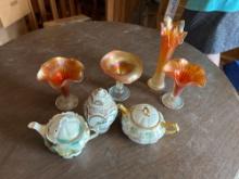 Carnival Glass Vases, tea pots