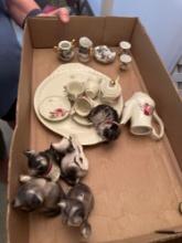 Miniature resin Sunflower tea set, china tea set, porcelain cats, etc.......Shipping