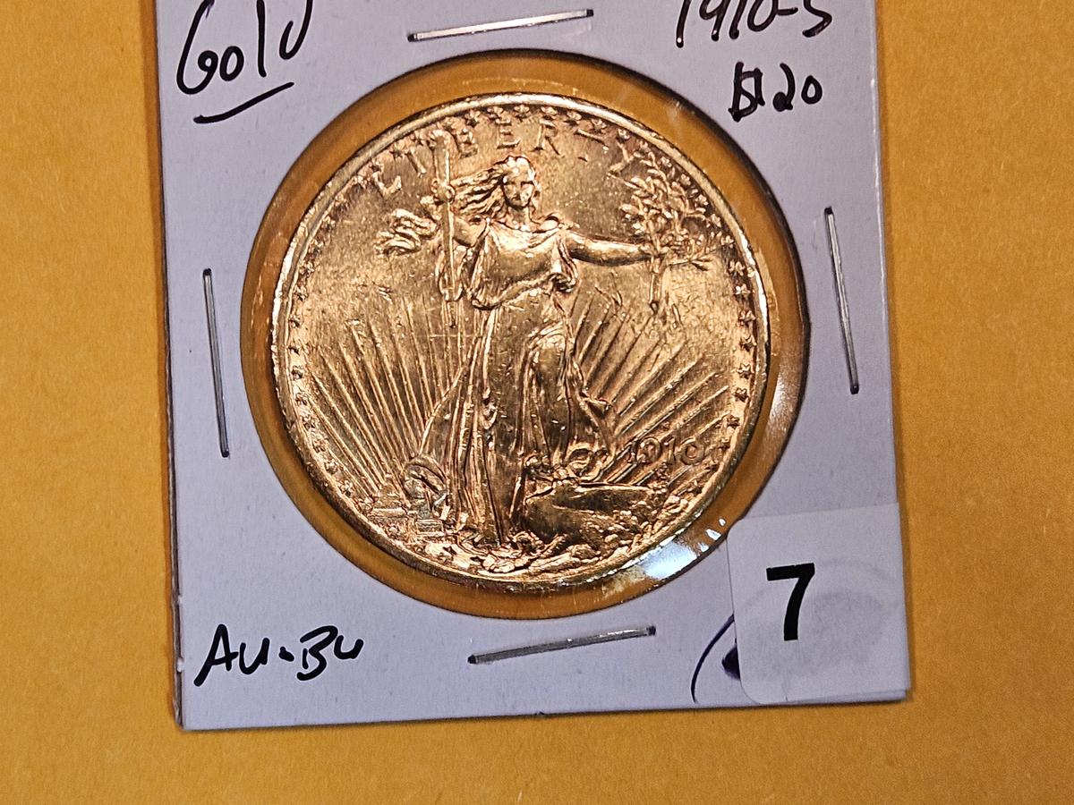 GOLD! Brilliant AU-BU 1910-S Saint Gaudens Gold Twenty Dollars