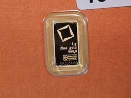 GOLD! Valcambi Suisse fractional one gram .9999 fine Gold bar