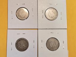 Four mixed Shield and Liberty Nickels