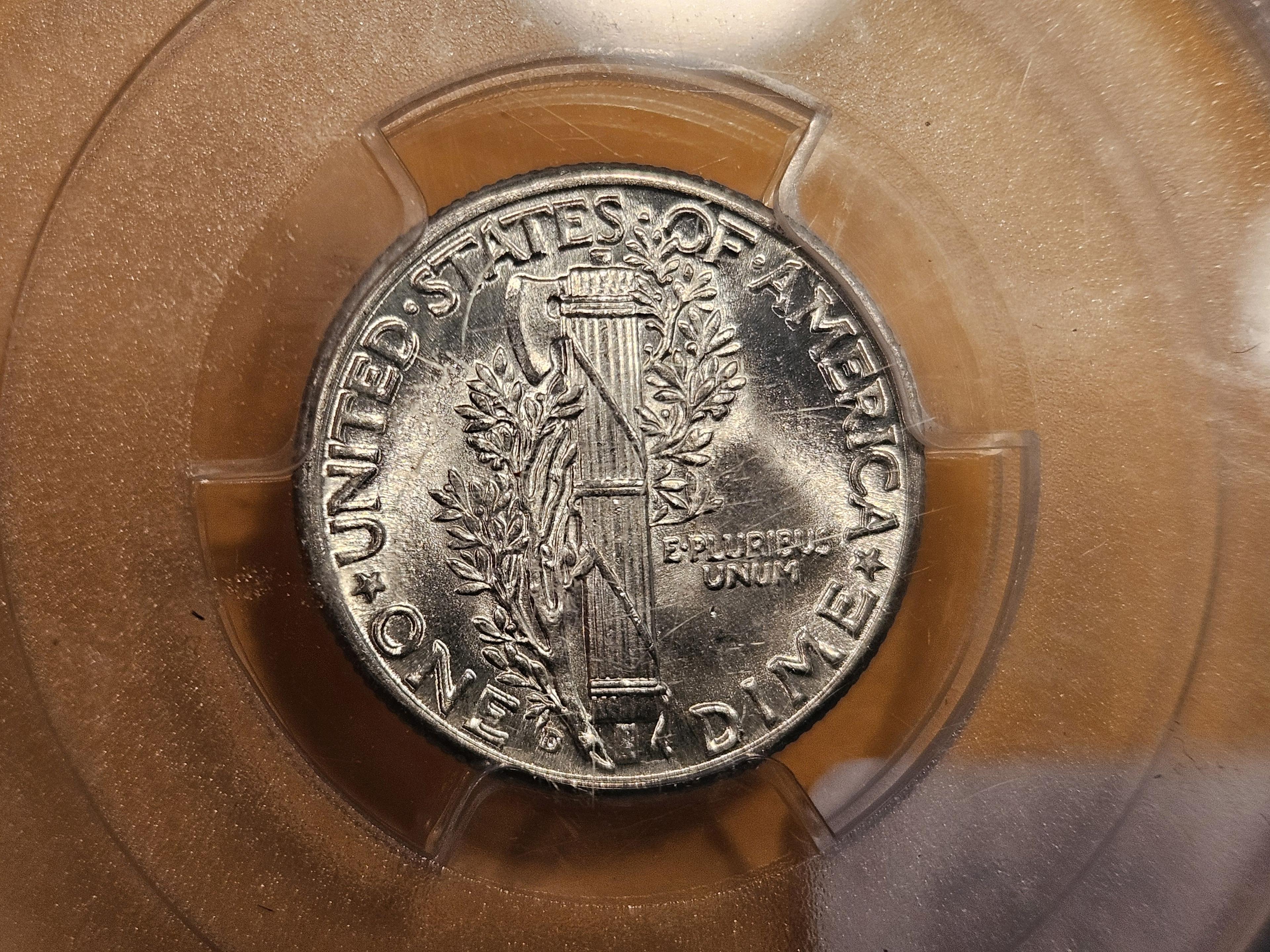 GEM! PCGS 1944-D Mercury Dime in Mint State 65 FB