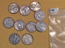 Ten mixed Silver Half Dollars