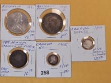 Five Australia and Canada-related coins