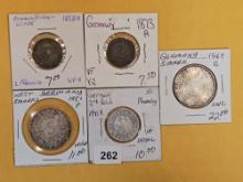 Five German Republic and German States coins
