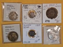 Six fun mixed World Coins