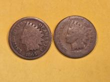 Two Better Date 1865 and 1866 Indian Cents