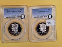 Two GEM PCGS Proof 69 Deep Cameo Kennedy half Dollars