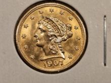 GOLD! Choice Brilliant Uncirculated 1907 Liberty Head Gold $2.5 dollars