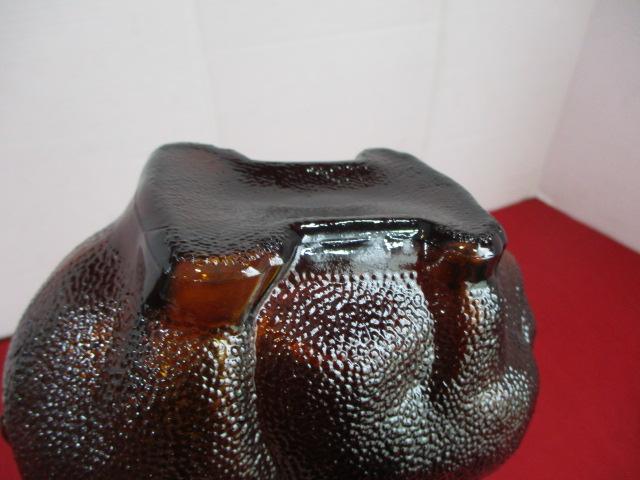 Anchor Hocking Smiling Pig Textured Amber Glass Coin Bank