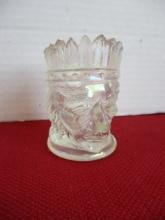 Hand Blown Iridescent Carnival Glass Die Cut Native American Toothpick Holder