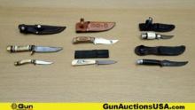 Colt, Etc. Knives & Sheaths.. Very Good. Lot of 5; 1- Bone Handle w/ Scrimshaw Engraved Blade Includ