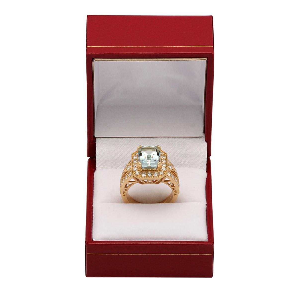 14k Yellow Gold 3.79ct Aquamarine 1.44ct Diamond Ring