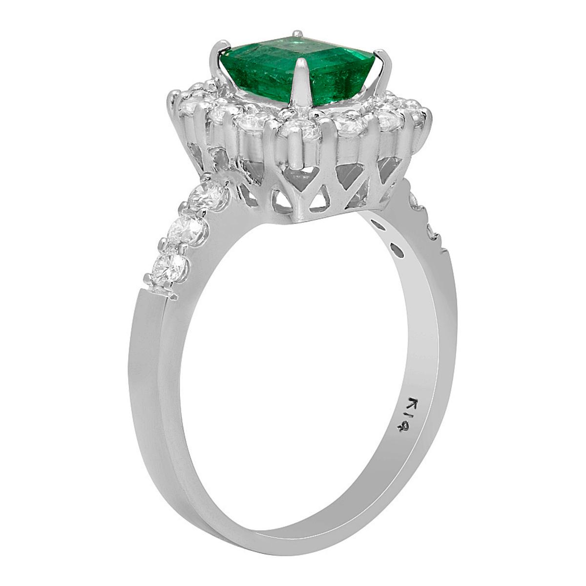 14k White Gold 1.20ct Emerald 0.87ct Diamond Ring