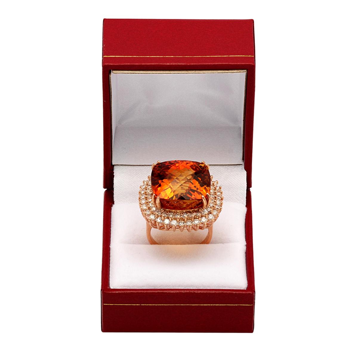 14k Rose Gold 28.90ct Citrine 2.09ct Diamond Ring