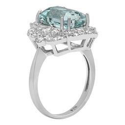 14k White Gold 4.09ct Aquamarine 0.79ct Diamond Ring