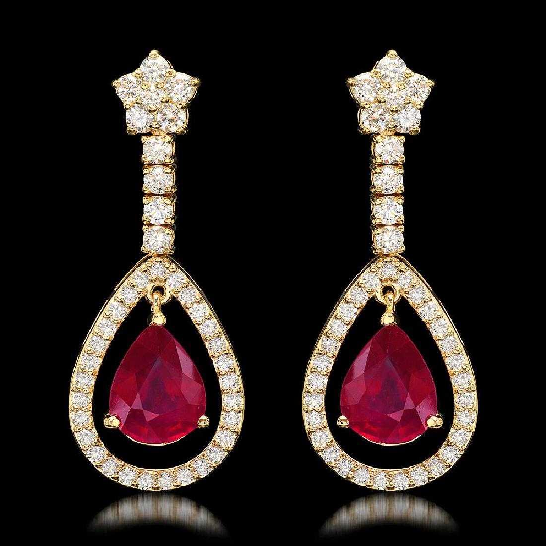 14K Yellow Gold 9.32ct Ruby and 2.68ct Diamond Earrings