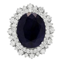 14k White Gold 12.31ct Sapphire 1.91ct Diamond Ring