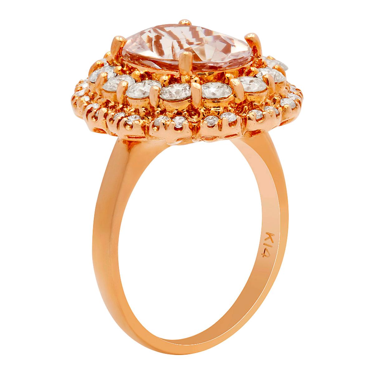 14k Rose Gold 3.08ct Morganite 1.61ct Diamond Ring