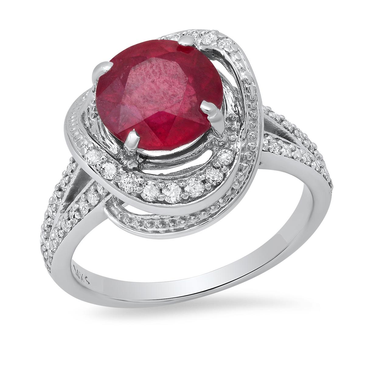 14K White Gold Setting with 2.55ct Ruby and 0.60ct Diamond Ladies Ring