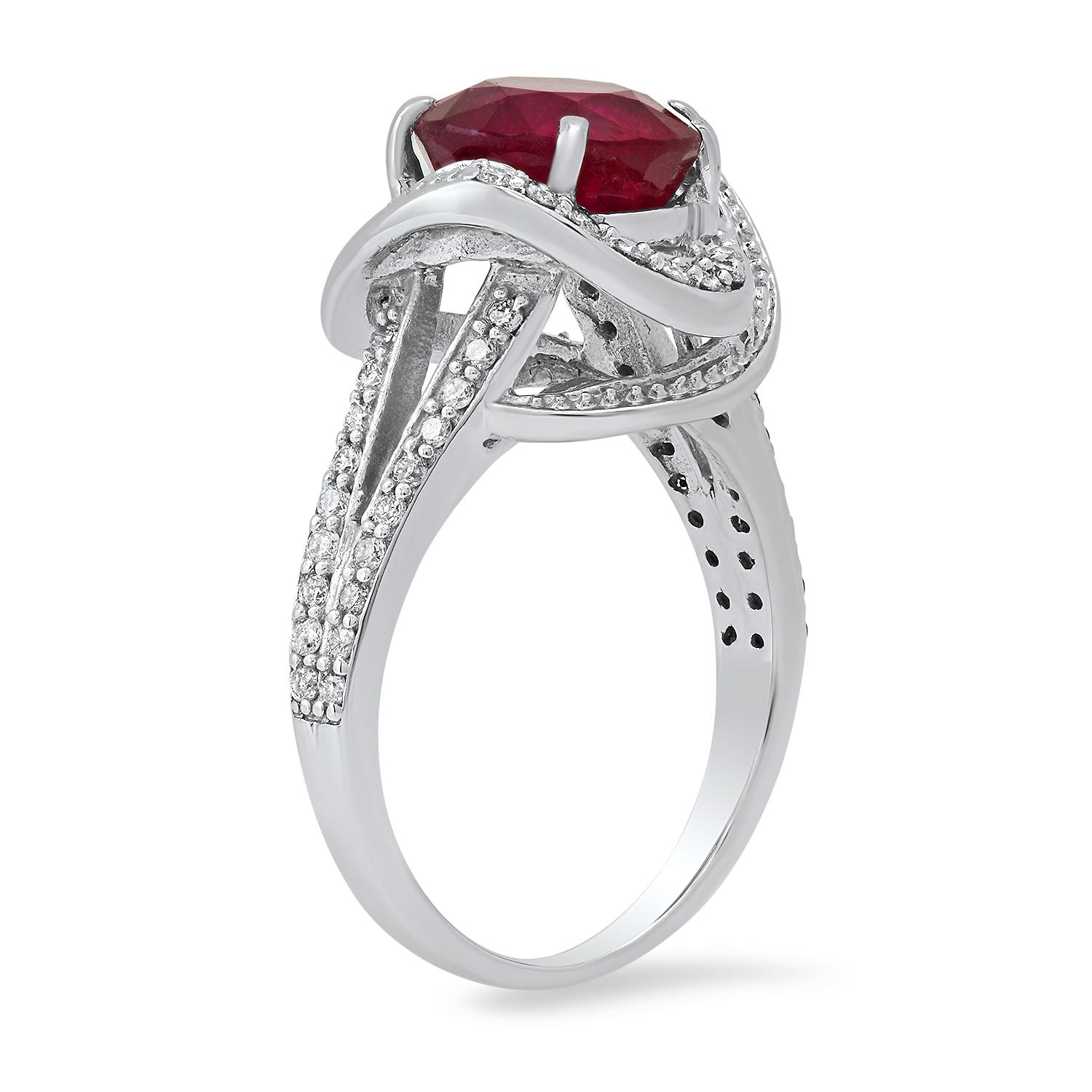 14K White Gold Setting with 2.55ct Ruby and 0.60ct Diamond Ladies Ring