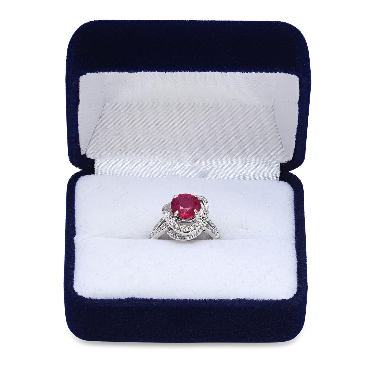 14K White Gold Setting with 2.55ct Ruby and 0.60ct Diamond Ladies Ring