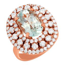 14k Rose Gold 4.39ct Aquamarine 2.01ct Diamond Ring