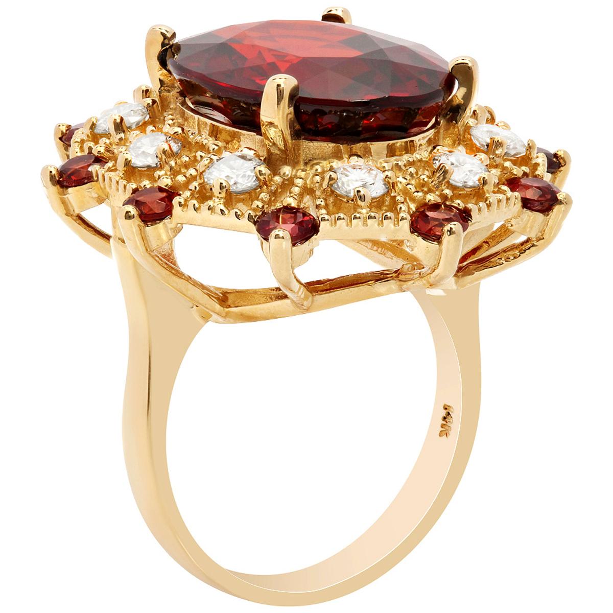 14k Yellow Gold 16.40ct & 1.00ct Garnet 1.19ct Diamond Ring