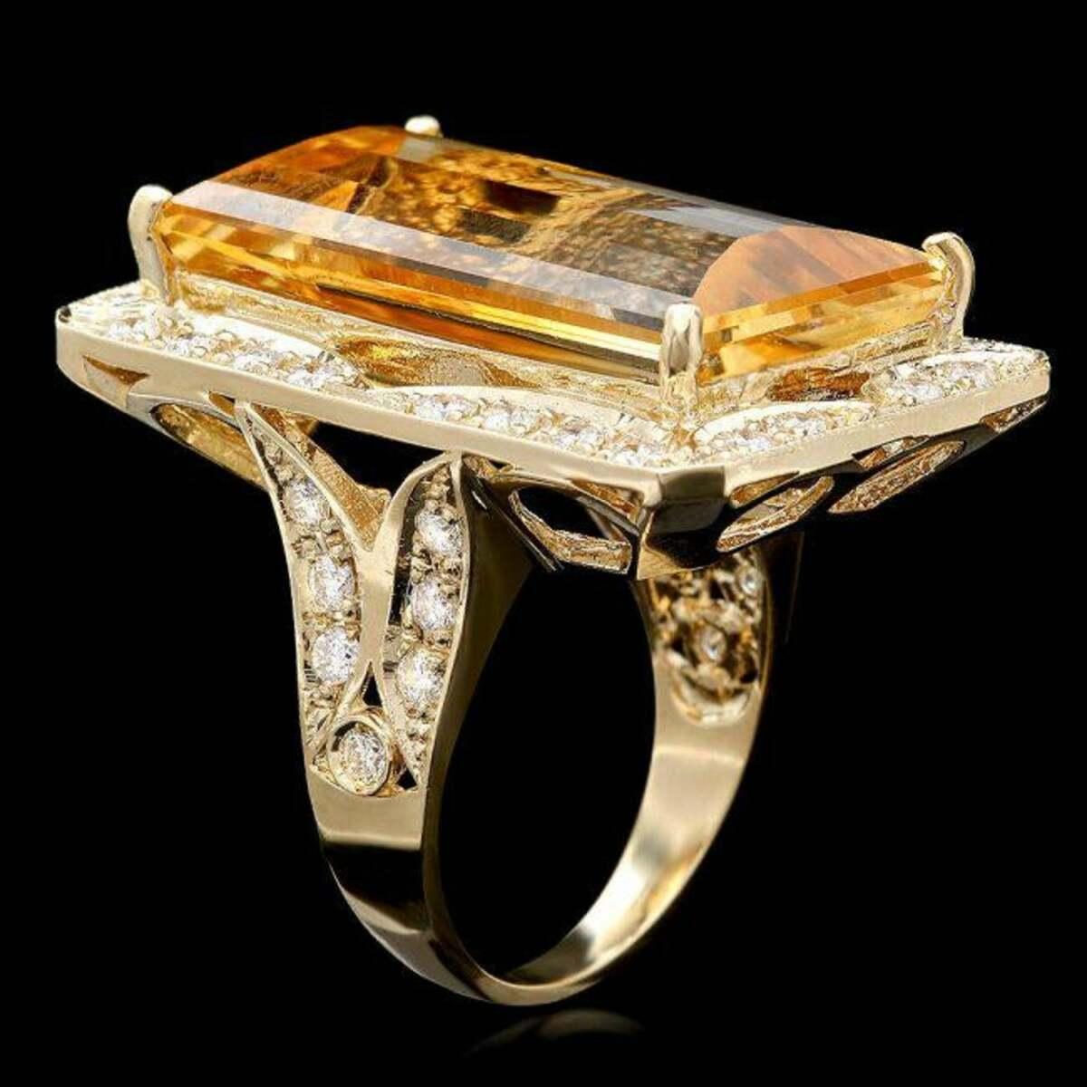 14K Yellow Gold 27.65ct Citrine and 1.14ct Diamond Ring