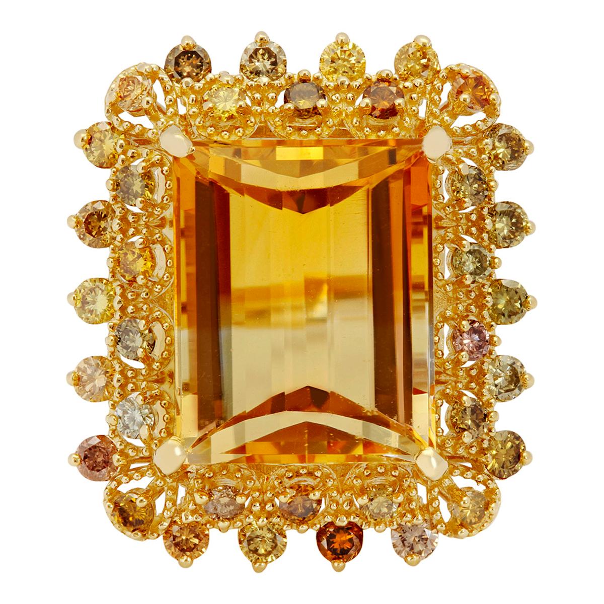14k Yellow Gold 9.22ct Citrine 1.01ct Diamond Ring