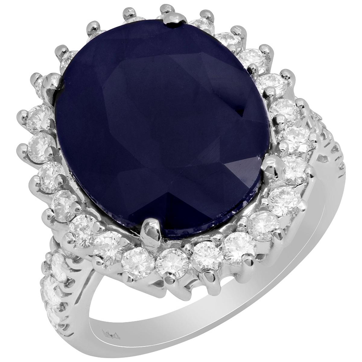 14k White Gold 11.91ct Sapphire 1.08ct Diamond Ring