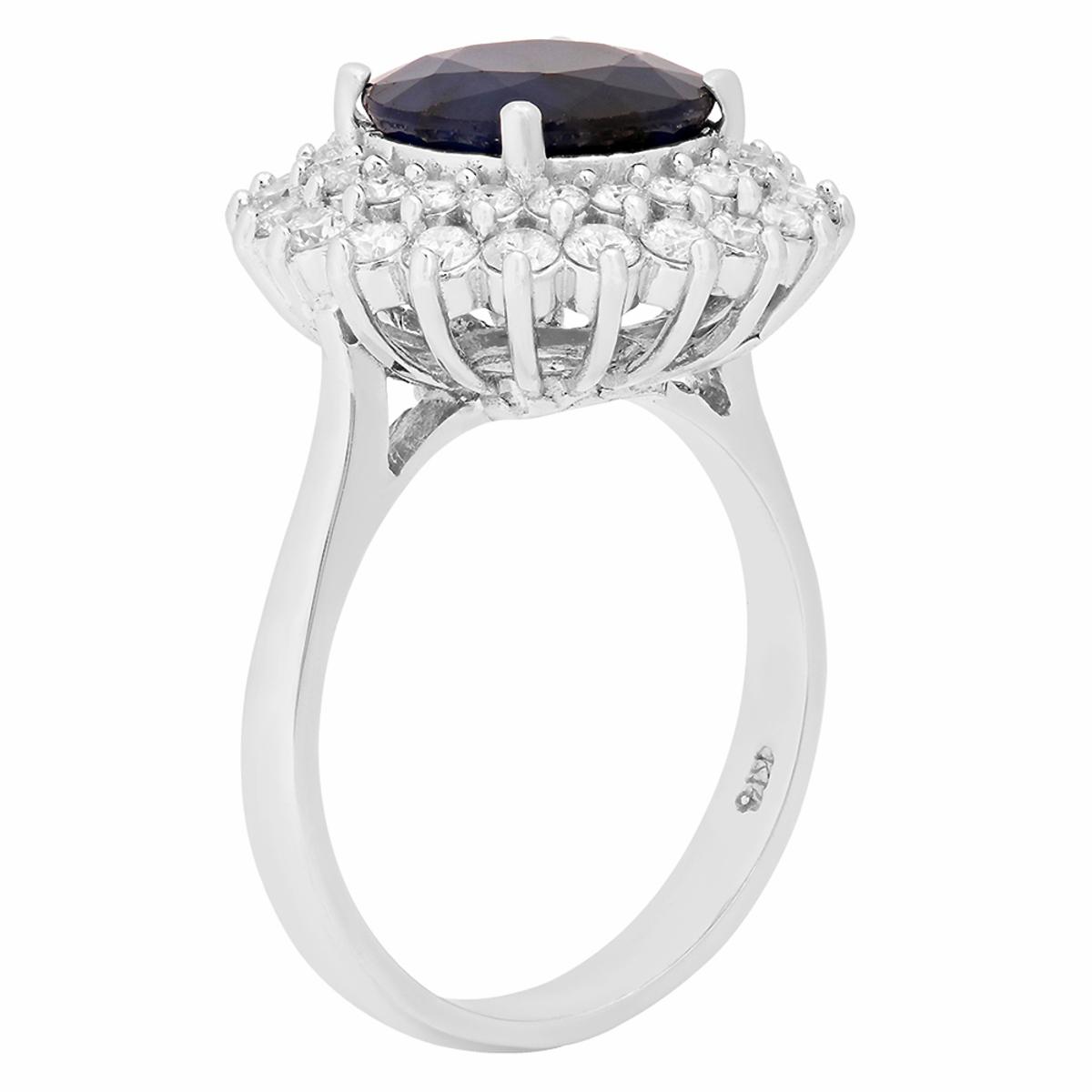 14k White Gold 3.39ct Sapphire 1.09ct Diamond Ring