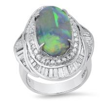 Platinum Setting with 4.68ct Opal and 1.76ct Diamond Ladies Ring