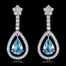 14K White Gold 4.32ct Aquamarine and 2.68ct Diamond Earrings